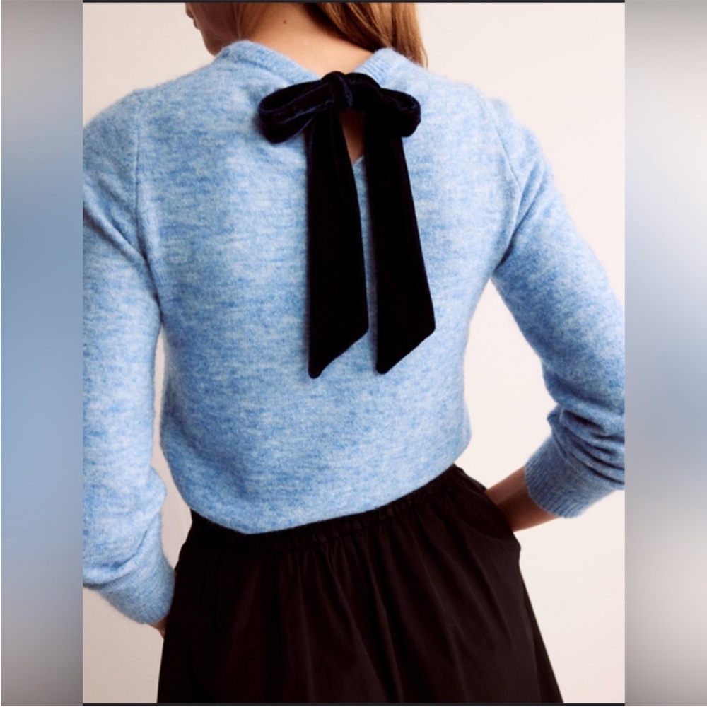 Boden Blue Sweater with Black Bow